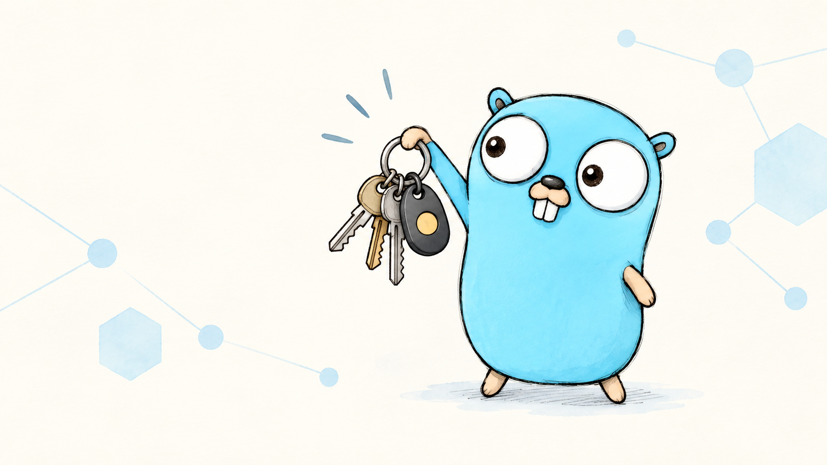The Go gopher holding a key ring, representing passkey authentication in a Go application