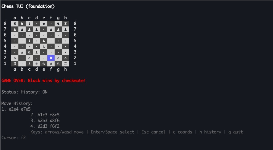 Chess board with move history and game state visualization